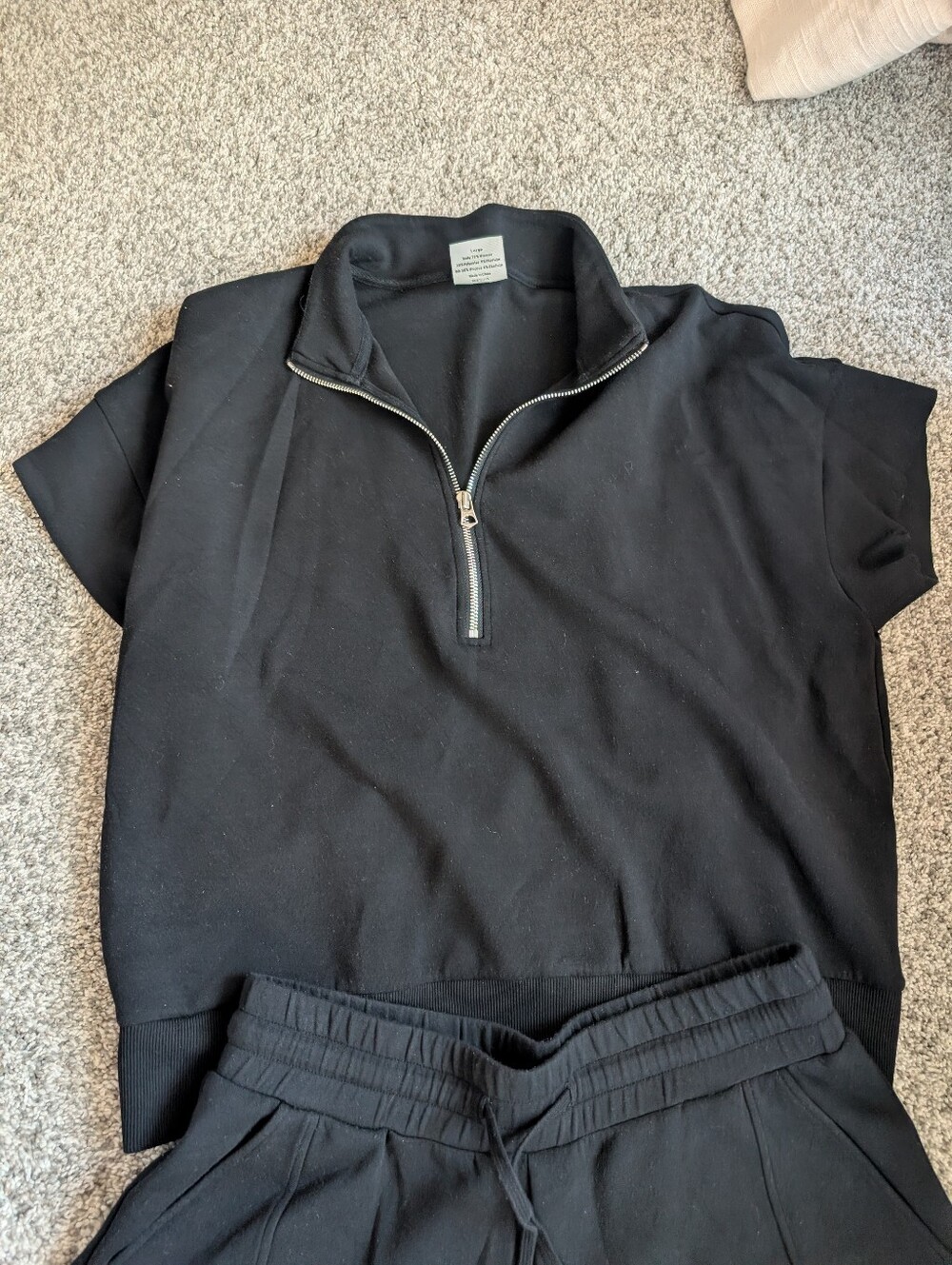 Varley Set- Black Short Sleeve Quarter-Zip Top & Drawstring Shorts Set - Picture 3 of 7